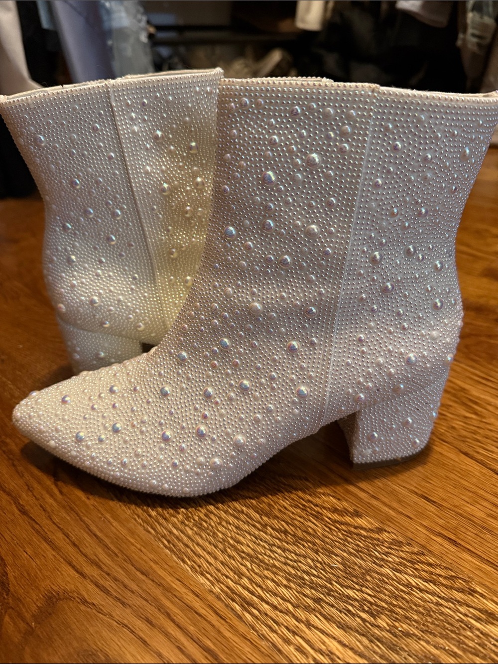 Iridescent Pink Rhinestone Ankle Booties - Picture 2 of 2
